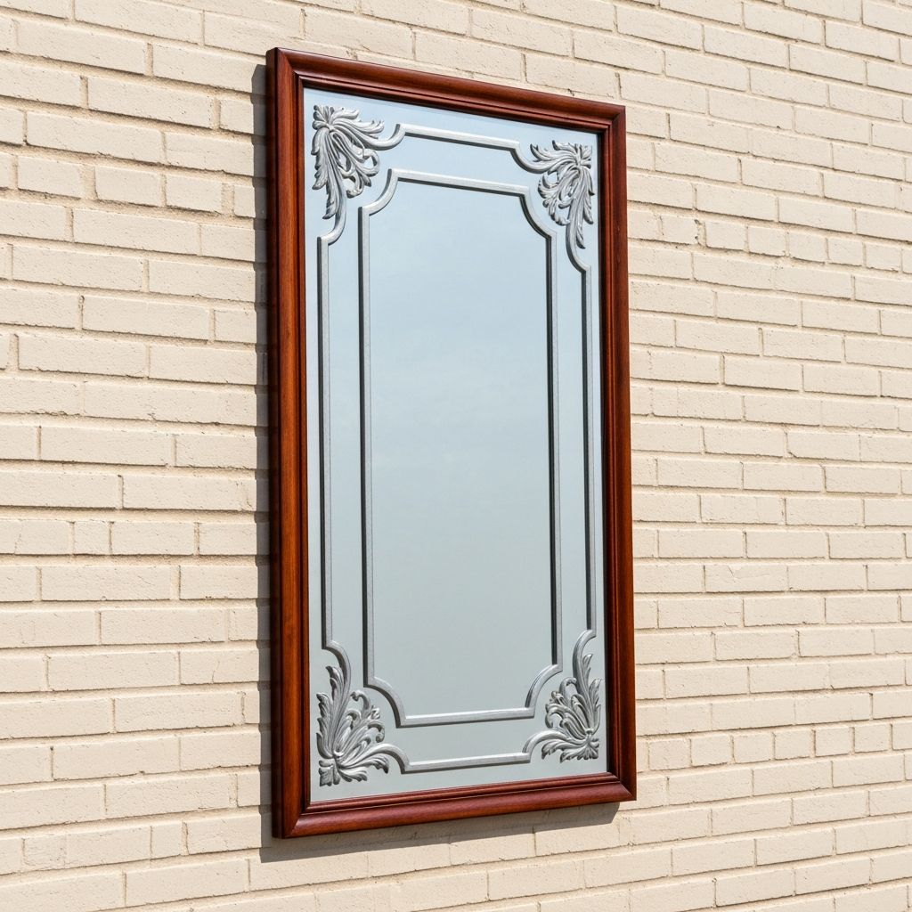 Ein elegantes Spiegel im handgefertigten Rahmen, sicher befestigt an einer Werkstatt-Wand